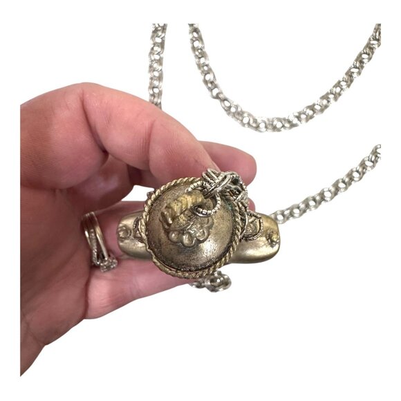 Ellen Sperry Conversation Silver Tone Genie Perfume Bottle Pendant Vtg Necklace - Picture 4 of 12